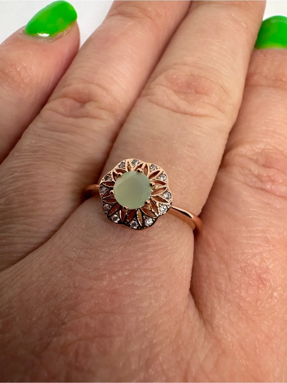 Vintage 14K 585 Rolled Gold Lab Created Mint Quartz Ring Size 8